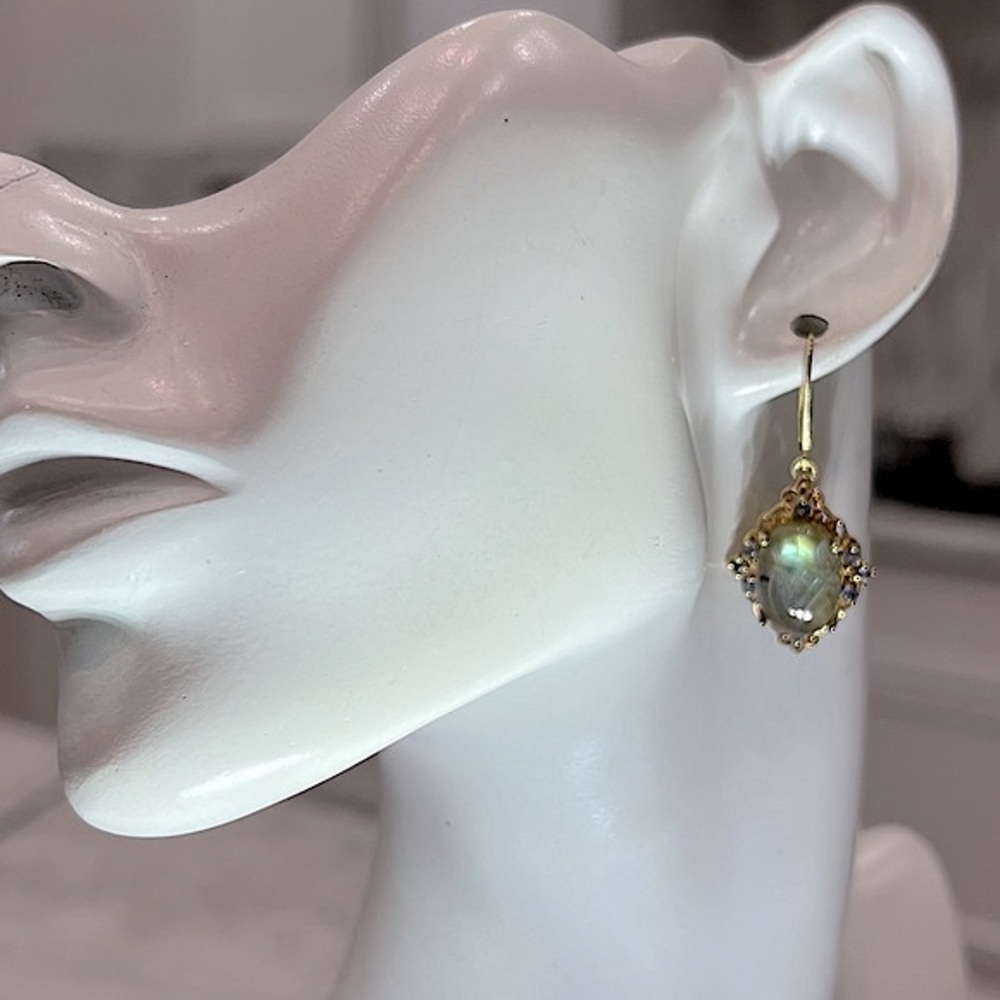 Malagasy Labradorite Catalina Iolite YG Sterling Silver Lever Back Earri… - Picture 10 of 15